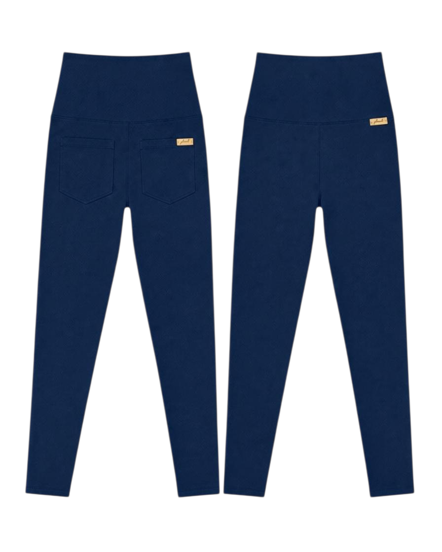 PHURAL Made For More leggings in Navy — existing product comparison showing pocketed and pocket-free versions