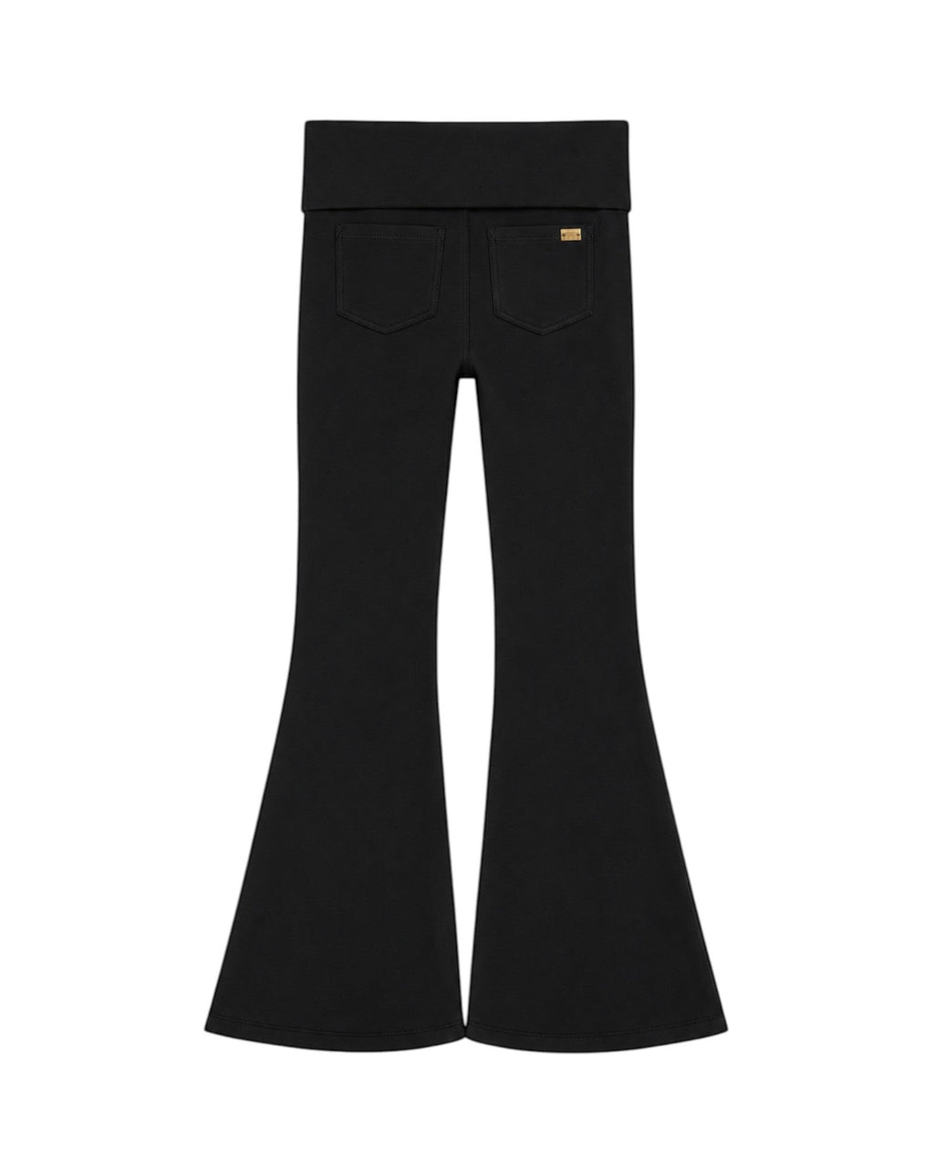 Phural She Did It Anyway black flare pants with a high waistband and back pockets in performance nylon-spandex fabric