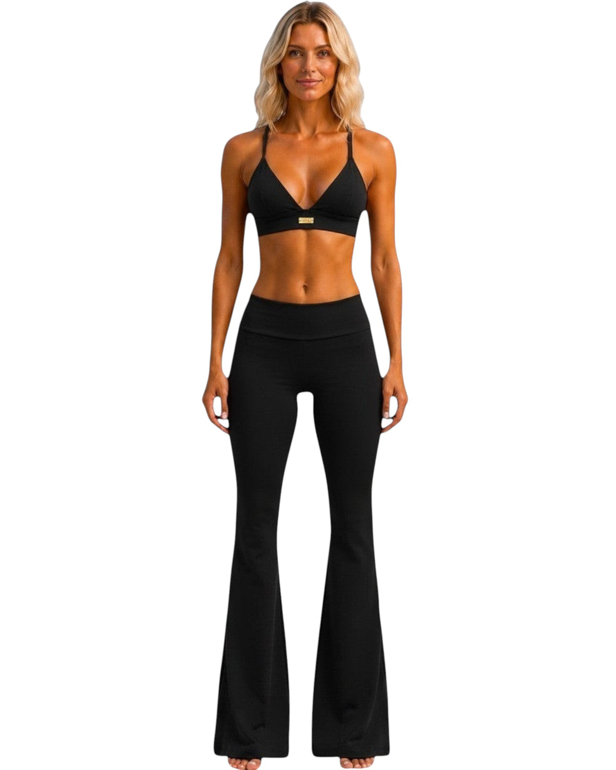 Phural Watch Me Super Flares in Black Card nylon-spandex with a high-compression waistband and wide-leg silhouette.