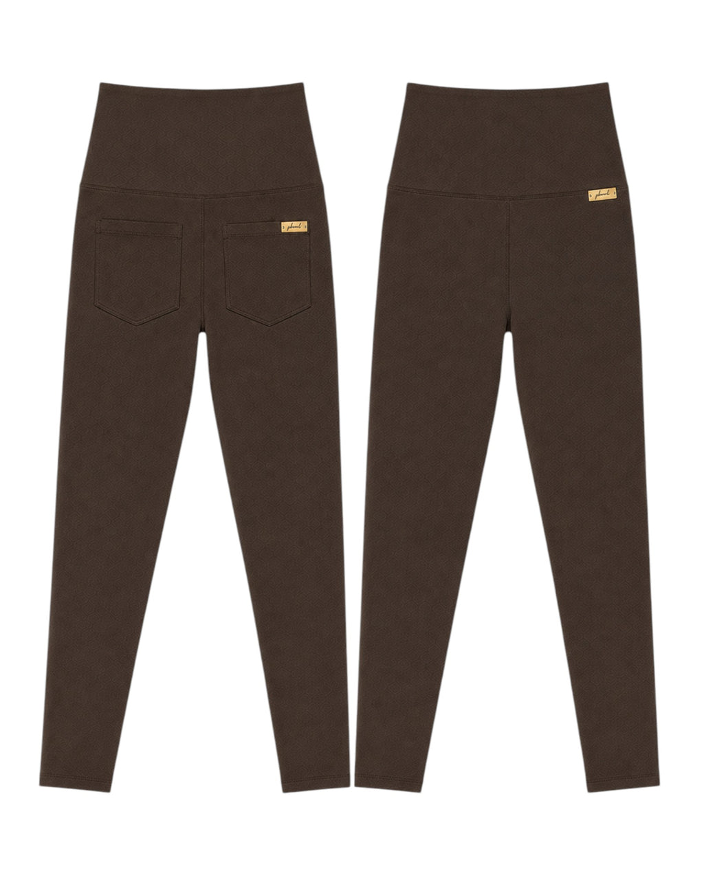 Phural Made For More high-waisted leggings in dark brown nylon-spandex with a sleek, pocketless minimalist design.