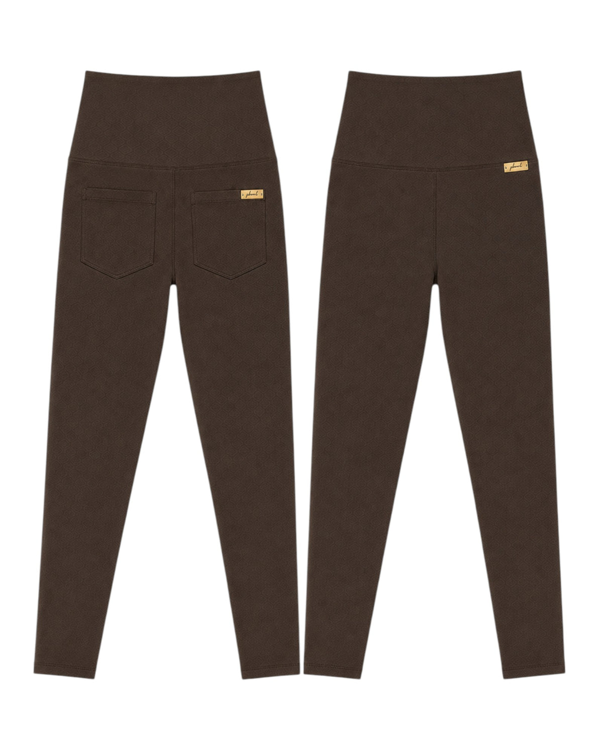 Phural Made For More high-waisted leggings in dark brown nylon-spandex with a sleek, pocketless minimalist design.