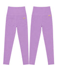 Phural Made For More high-waisted lavender leggings in premium nylon-spandex with a sleek, pocketless design.