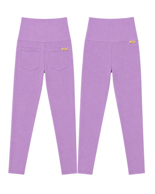 Phural Made For More high-waisted lavender leggings in premium nylon-spandex with a sleek, pocketless design.
