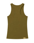 Phural Let Them Talk Tank in olive green featuring a classic racerback design in premium nylon-spandex fabric.
