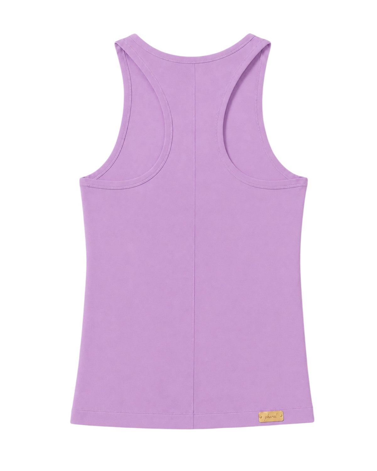 Phural Let Them Talk Tank in light purple nylon-spandex with a classic racerback design and back view.