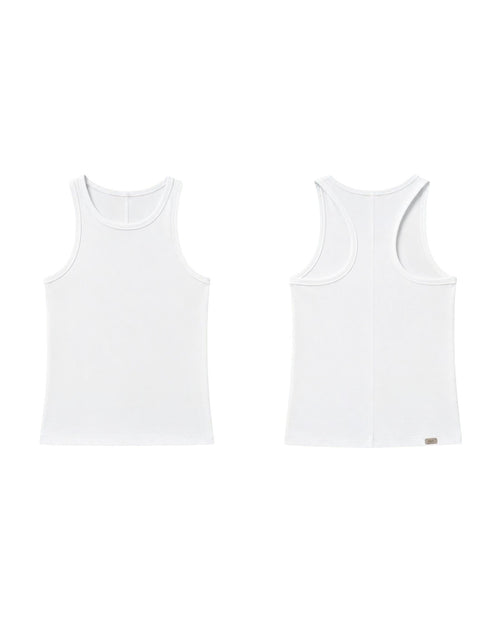 Phural Let Them Talk Tank in white, featuring a premium nylon-spandex racerback design with a second-skin fit.