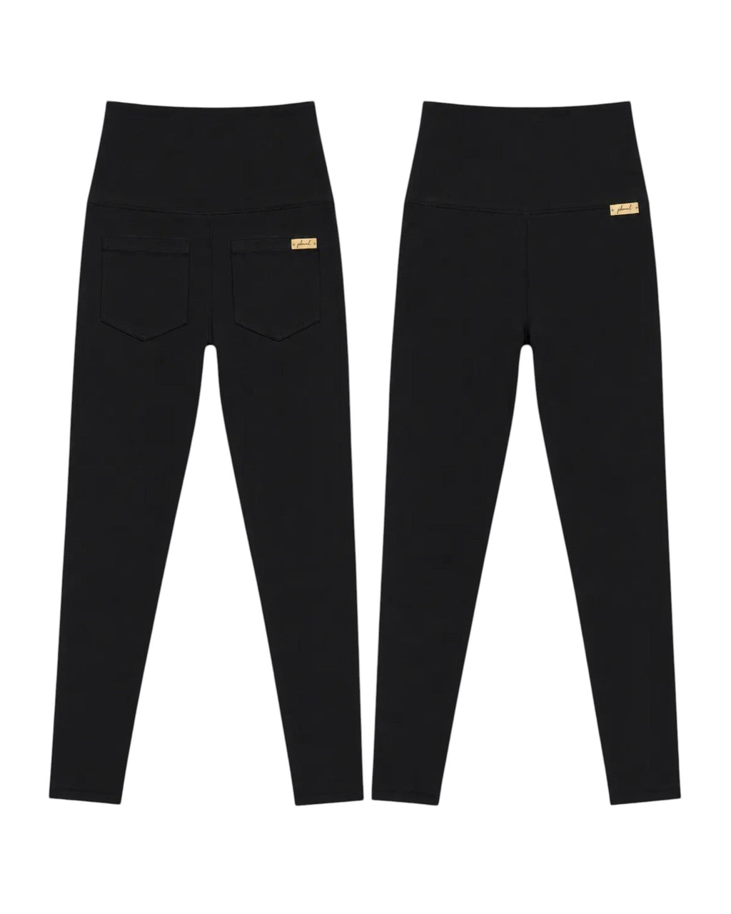 Phural Made For More black high-waisted leggings in premium nylon-spandex with a sleek, pocketless minimalist design.