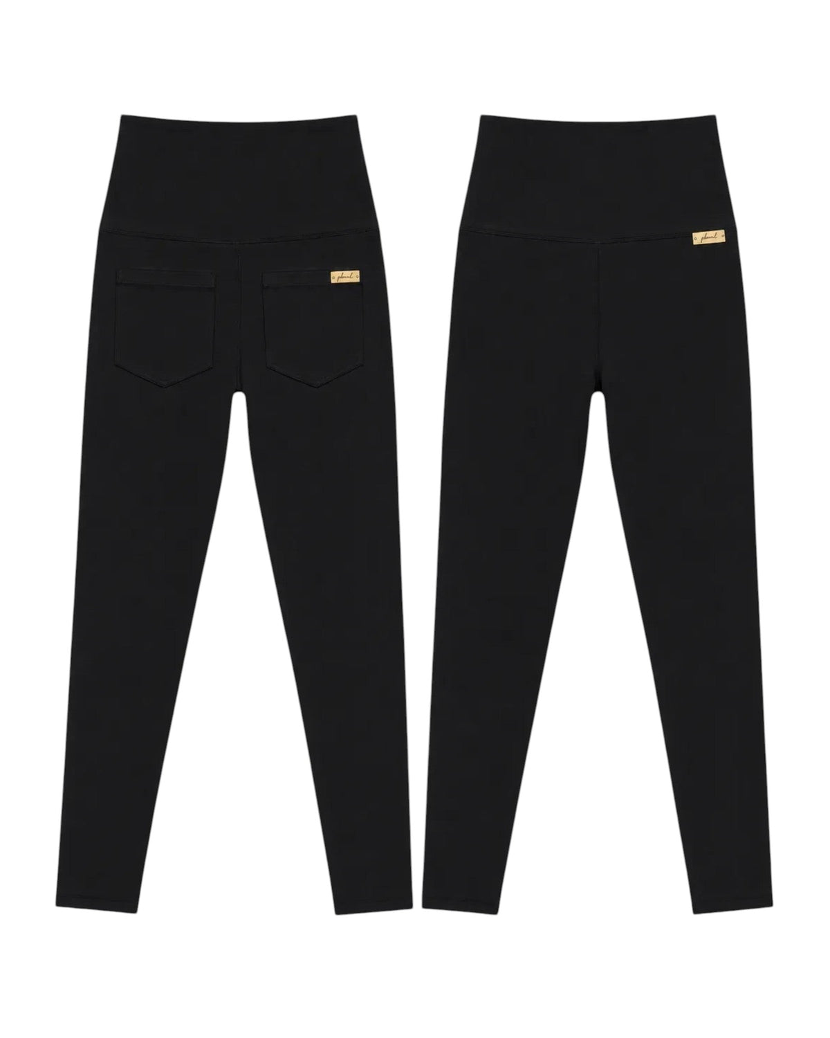 Phural Made For More black high-waisted leggings in premium nylon-spandex with a sleek, pocketless minimalist design.