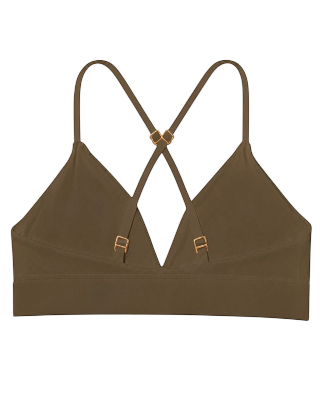 Phural olive green convertible bra-kini top with racerback straps and premium gold hardware details.