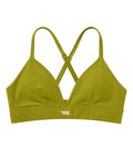 Phural olive green convertible sports bra and bikini top with gold hardware and racerback straps