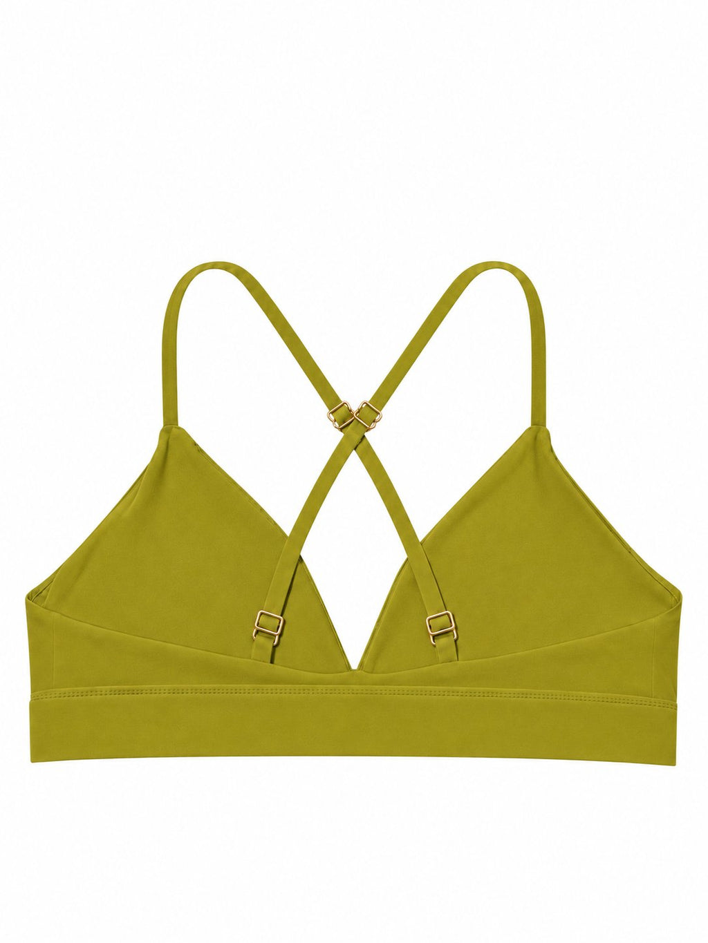 Rear view of the Avocado Atelier Cardio To Cabana Bra-kini with crossed straps and gold-tone adjustment hardware.