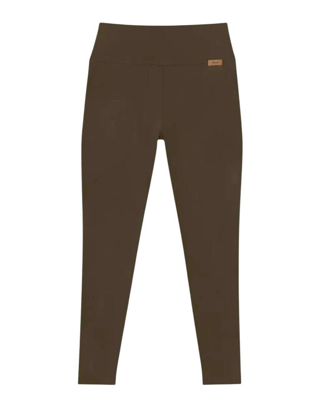Phural Made For More high-waisted olive green performance leggings with side pockets and a small logo patch.