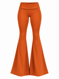 PHURAL She Did It Anyway Flares in Pumpkin Spice — low-rise foldover waistband front view
