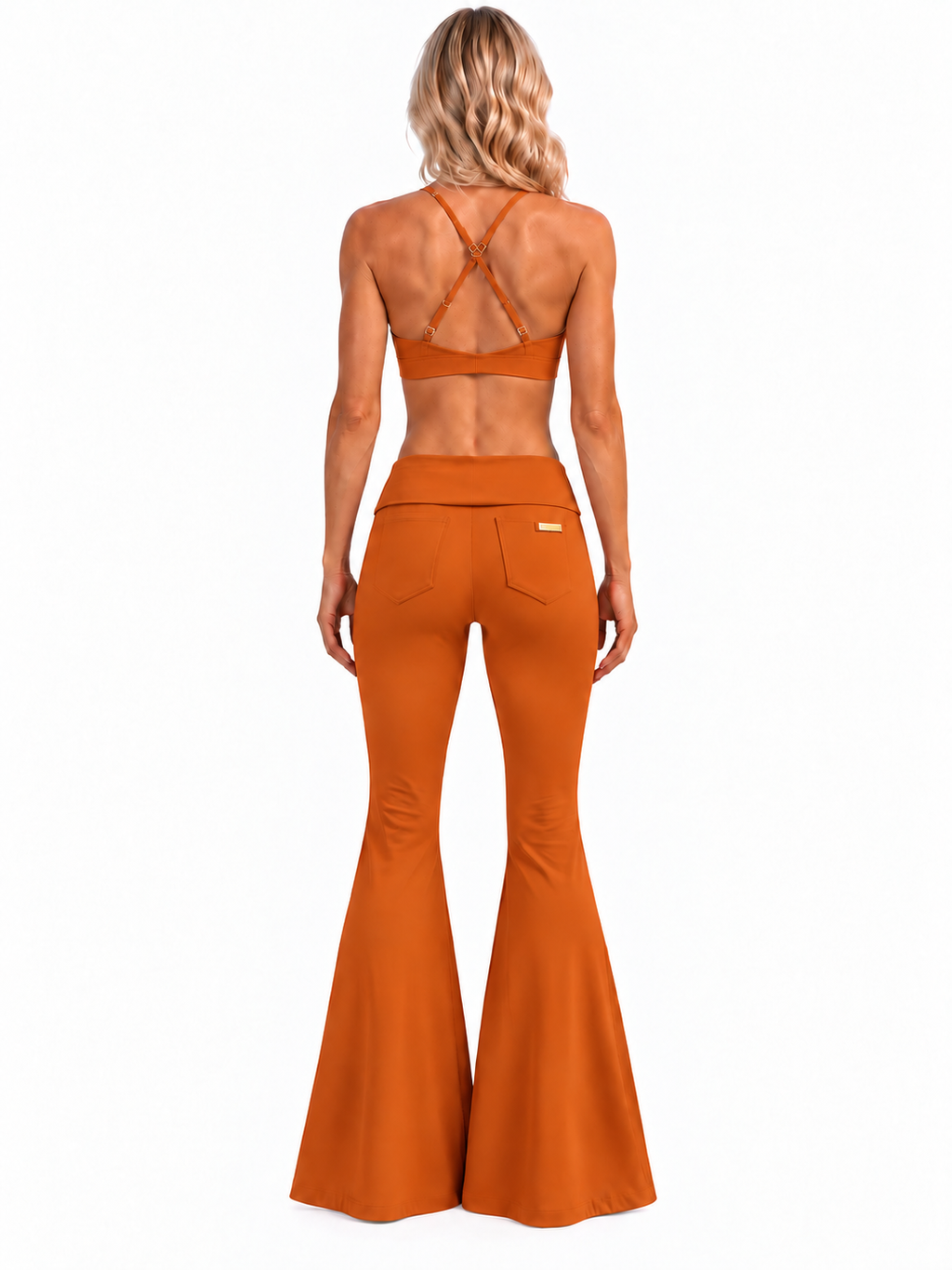 PHURAL Pumpkin Spice She Did It Anyway Flares and matching bra-kini — model back view