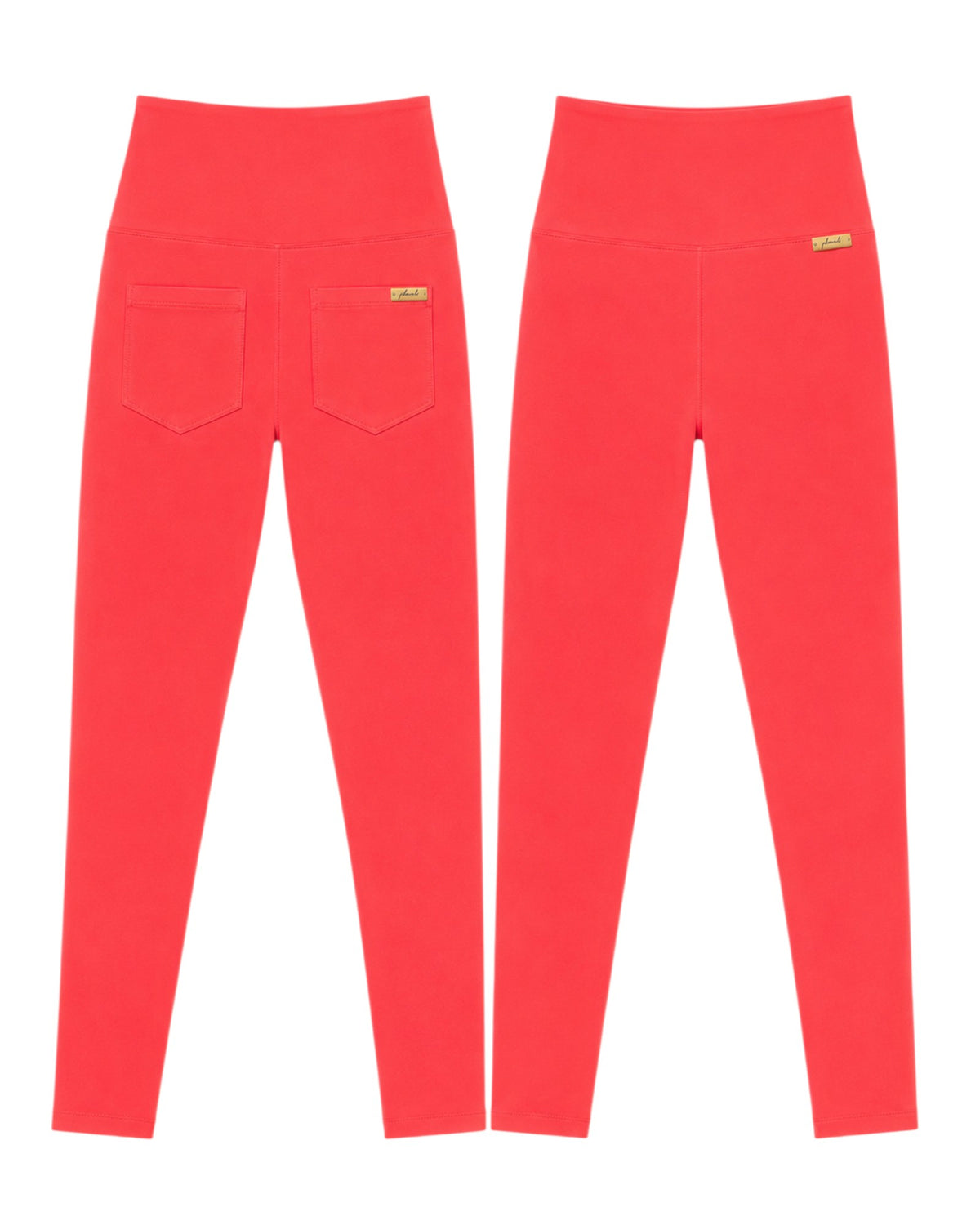 Phural Made For More high-waisted red leggings in premium nylon-spandex with a sleek, pocketless minimalist design.