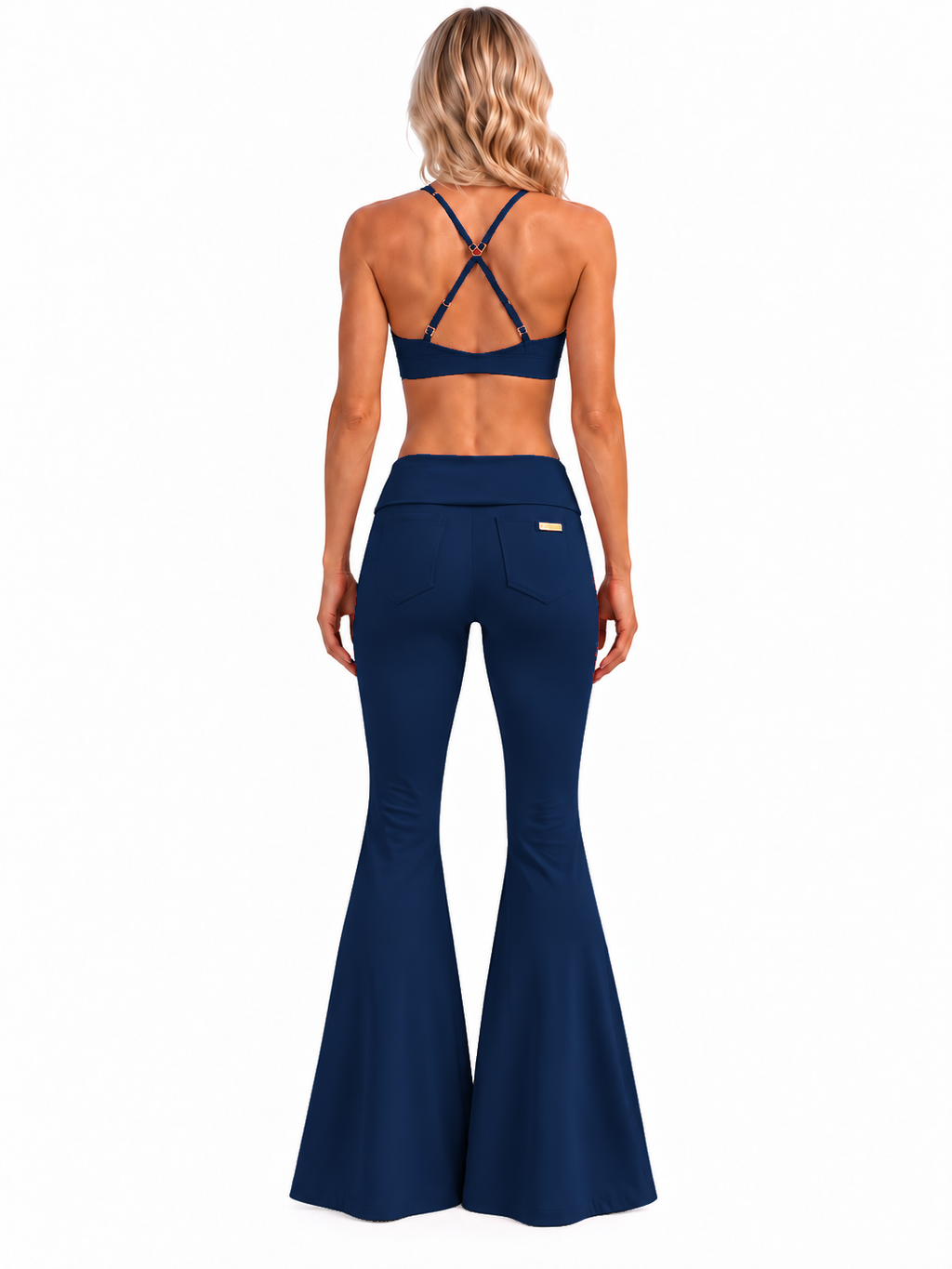 Phural She Did It Anyway Navy navy blue compression flare pants — back view.