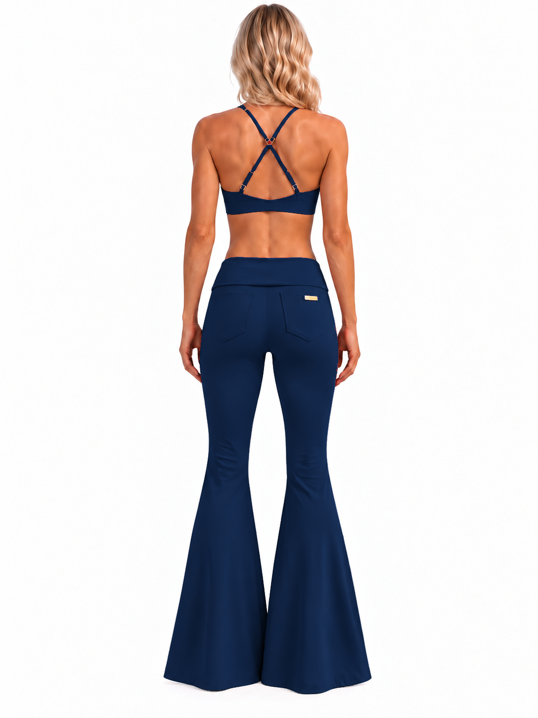 Phural She Did It Anyway Navy navy blue compression flare pants — back view.