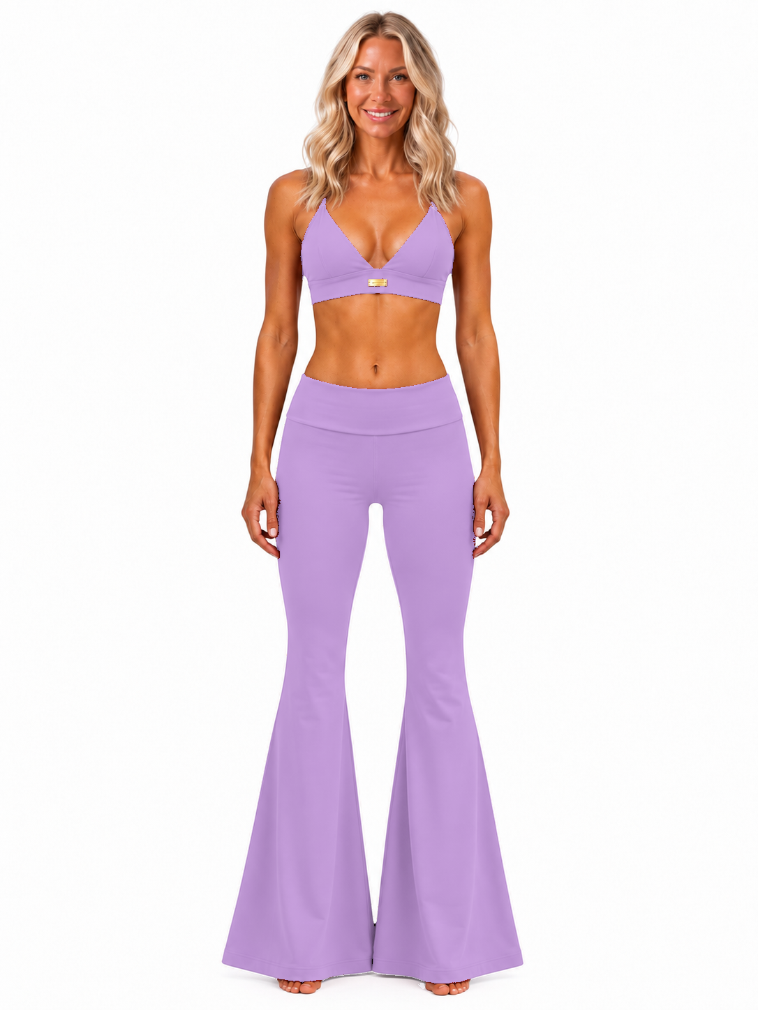Phural She Did It Anyway Purple Reign purple compression flare pants — front view.