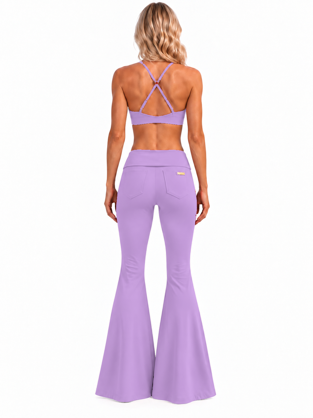 Phural She Did It Anyway Purple Reign purple compression flare pants — back view.