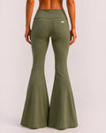 Phural Watch Me Super Flares in Stay Grounded Sage, a high-compression wide-leg flare pant with back pockets.