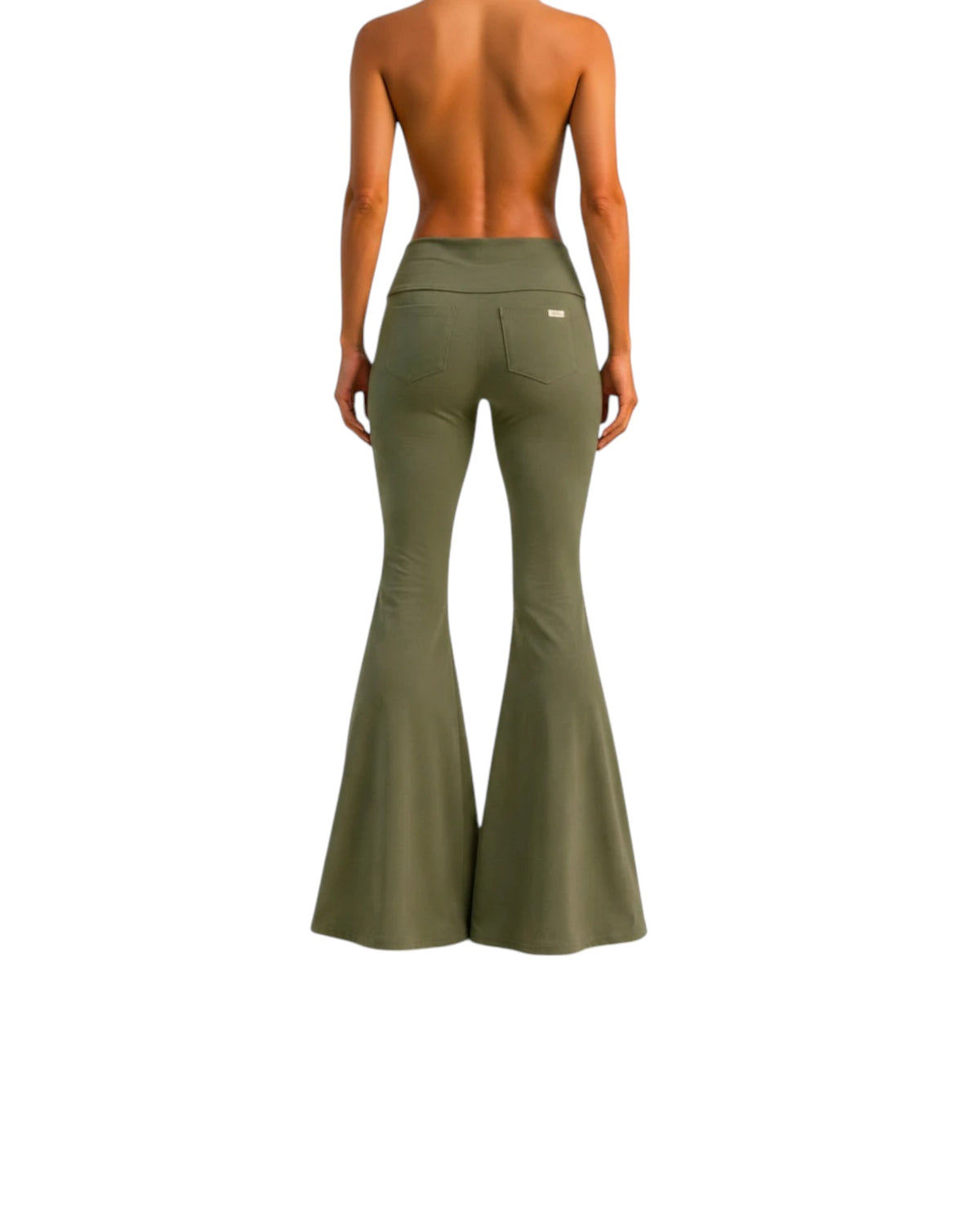 Phural Watch Me Super Flares in Stay Grounded Sage, a high-compression wide-leg flare pant with back pockets.