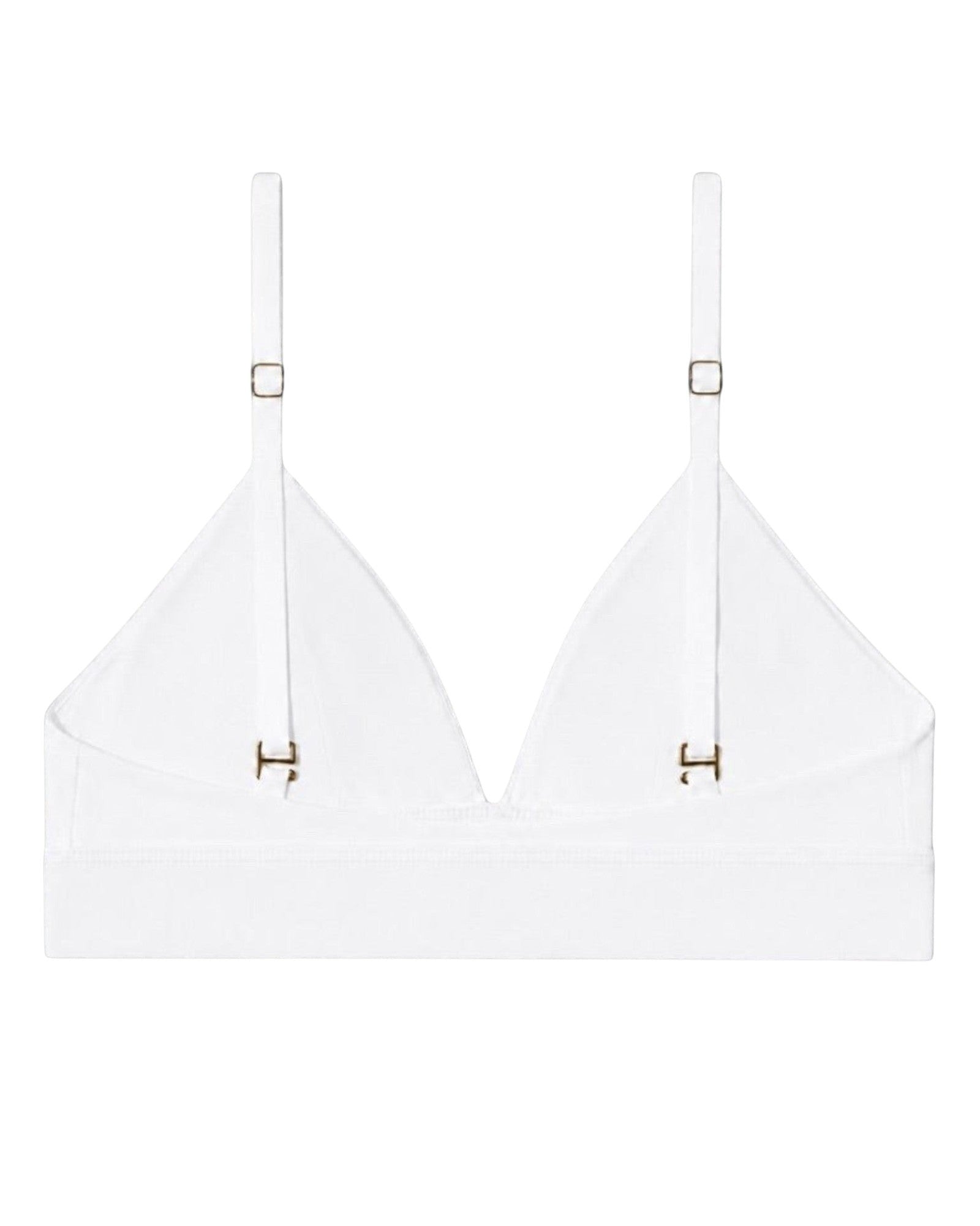 Phural white convertible bra-kini top with gold hardware, featuring adjustable straps for classic or racerback wear.