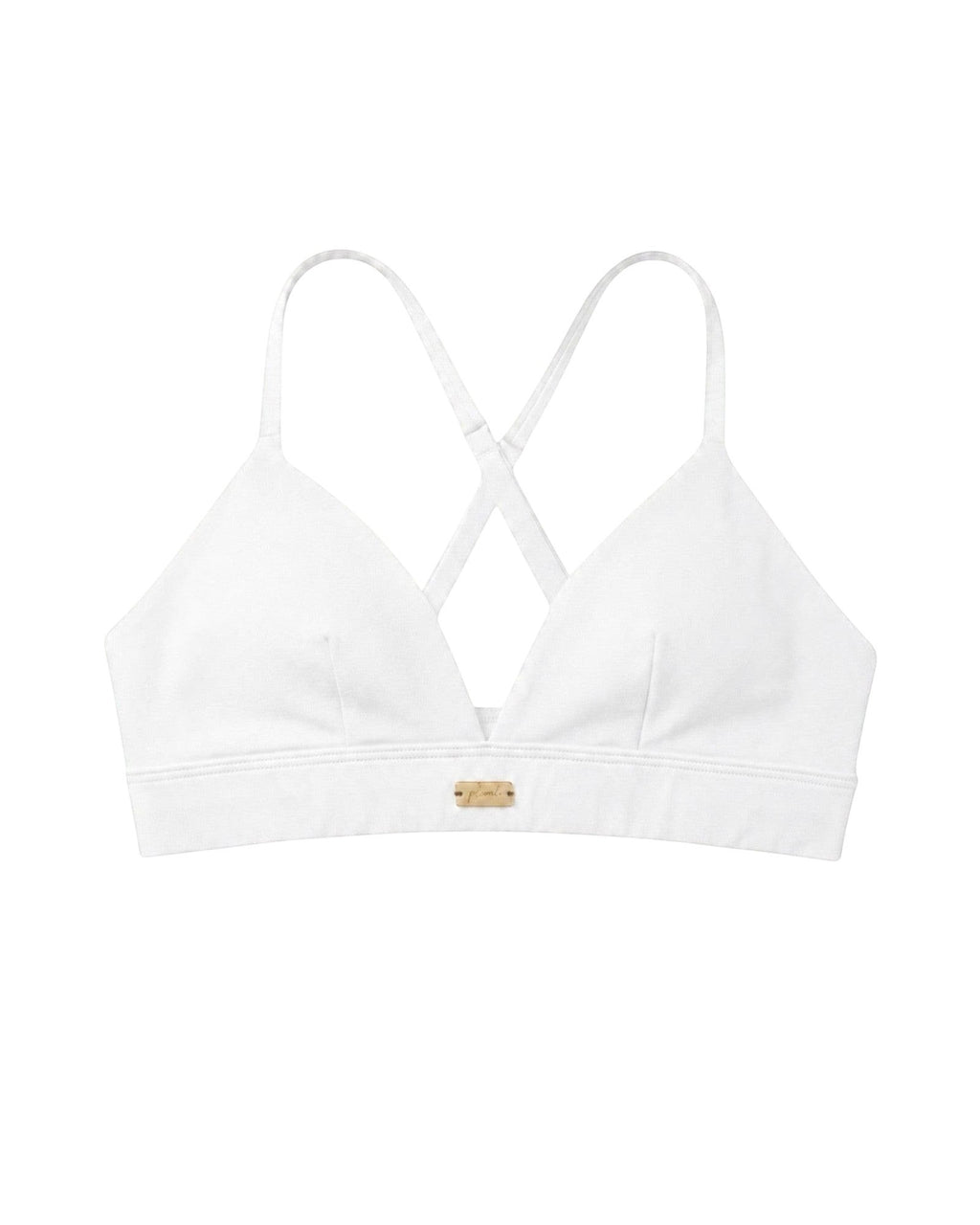 Phural white Cardio to Cabana convertible bra-kini with racerback straps and premium gold hardware detail.