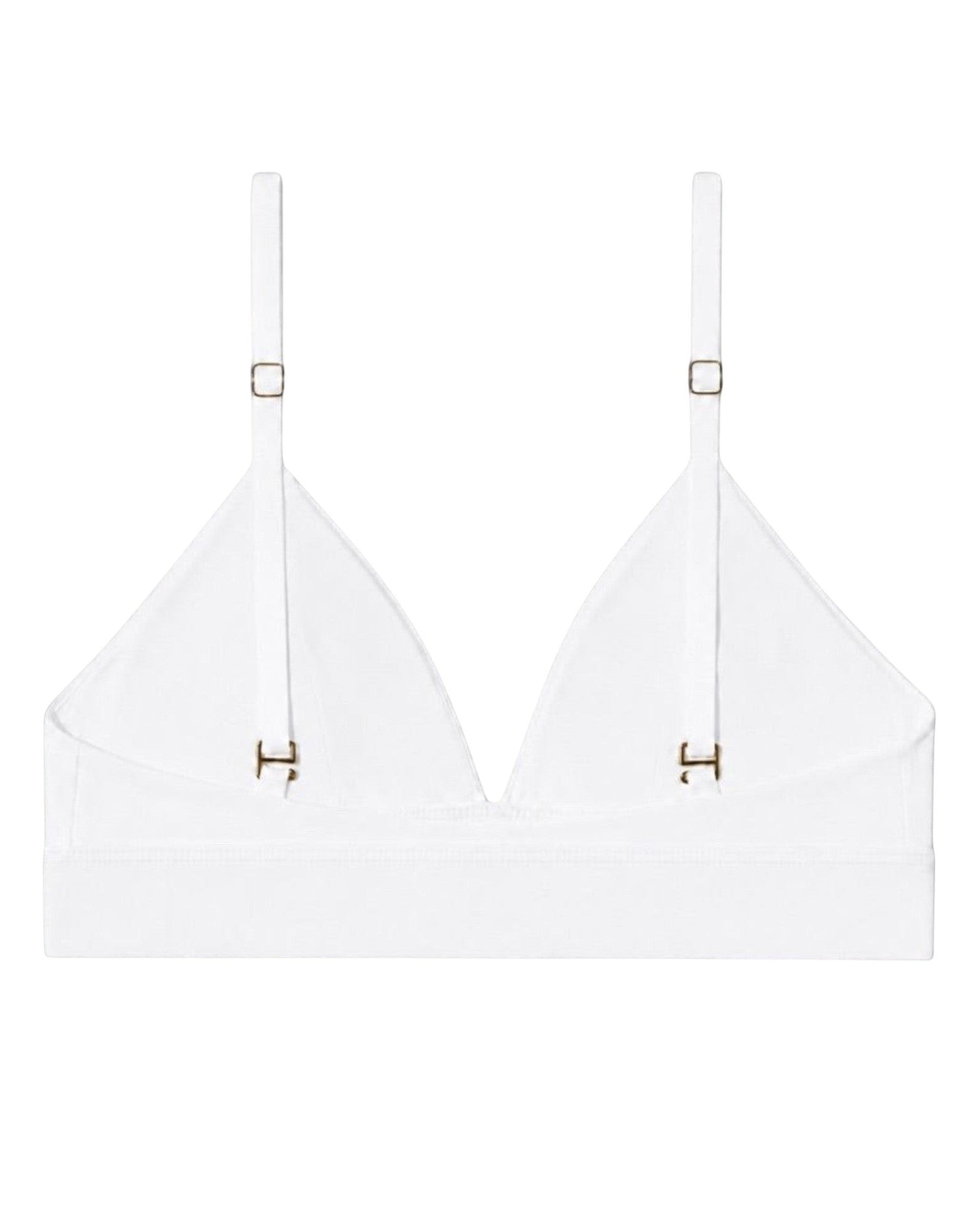 Phural white convertible bra-kini top with gold hardware, featuring adjustable straps for classic or racerback wear.