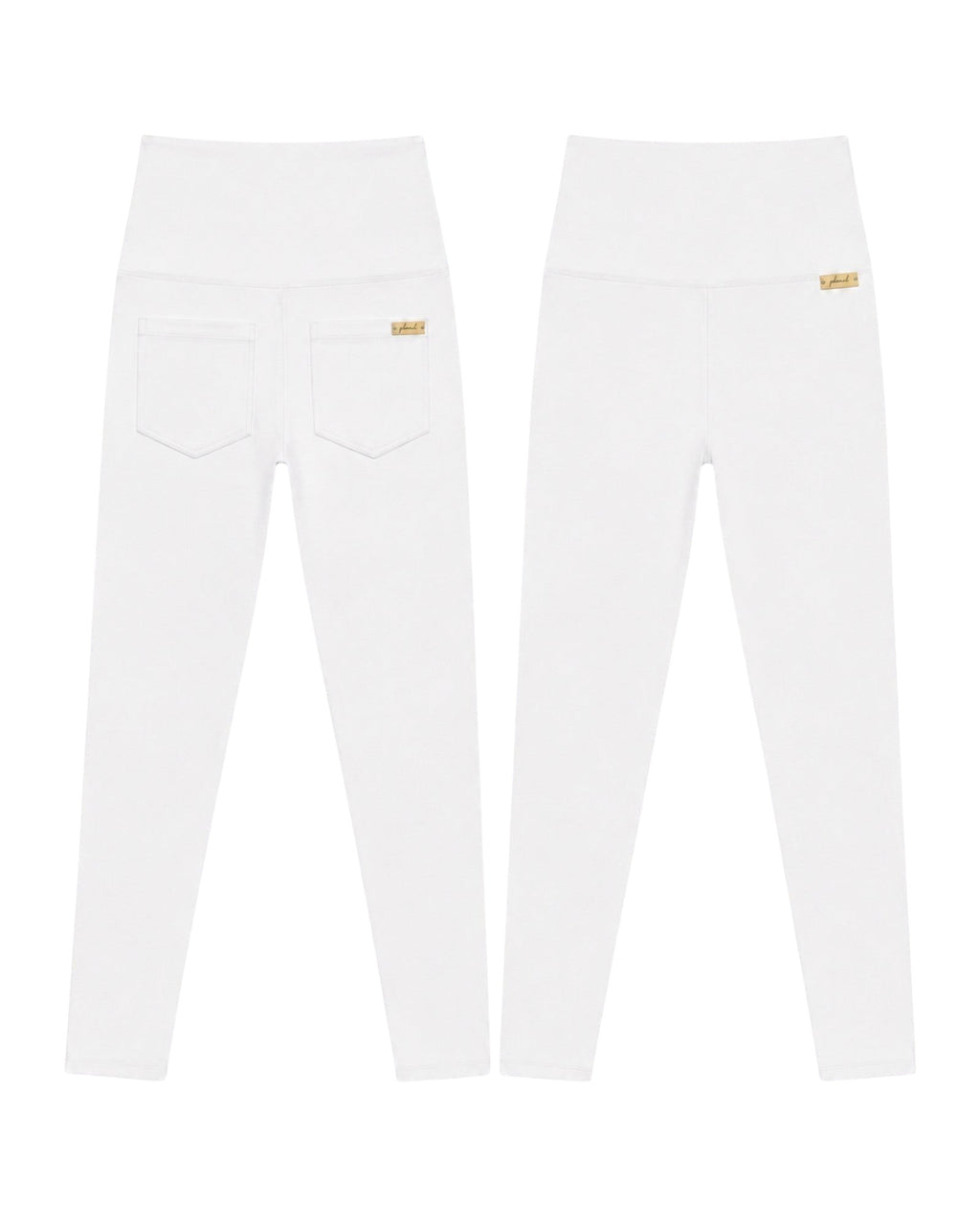 Phural Made For More high-waisted white leggings in premium nylon-spandex with a sleek, pocketless minimalist design.