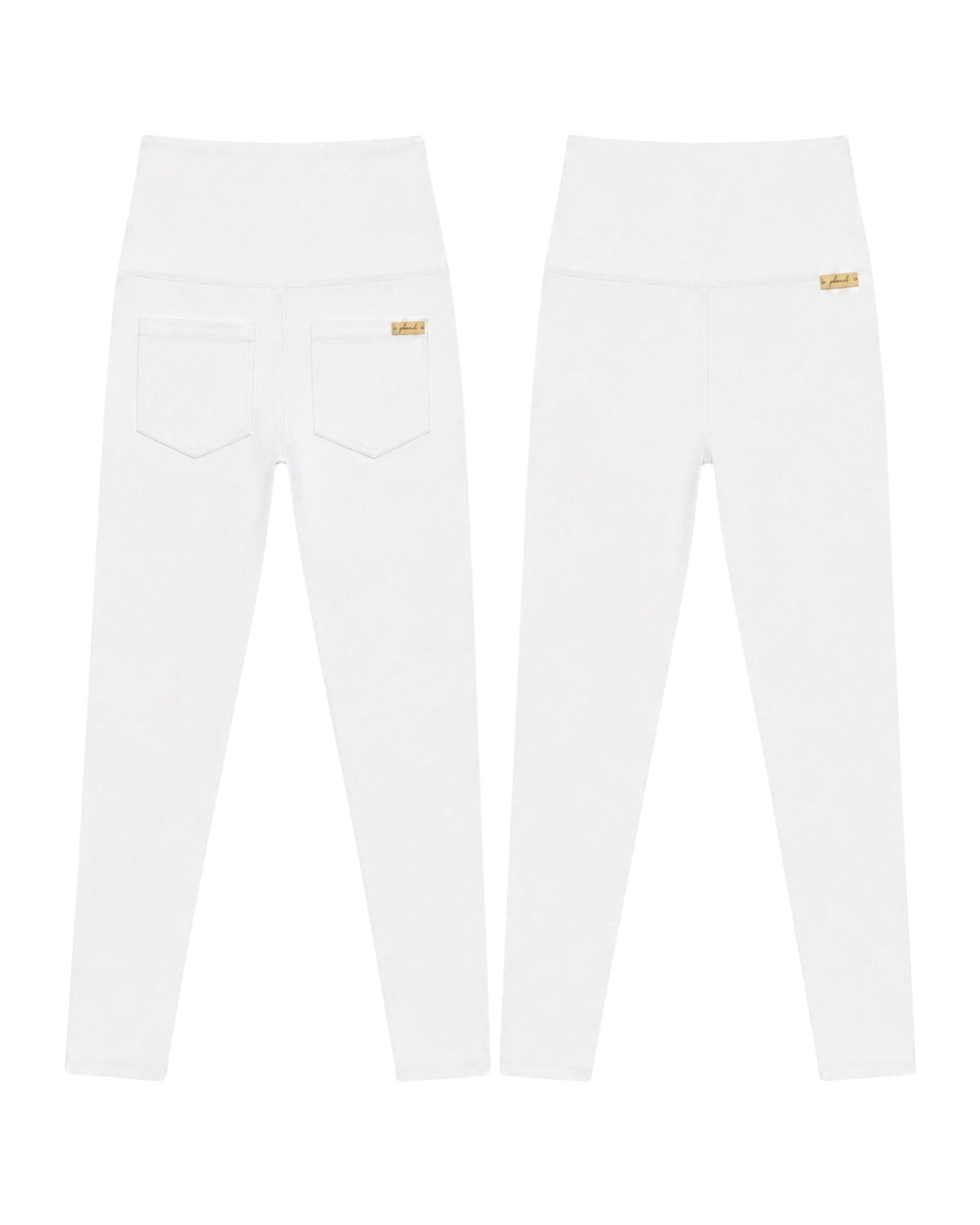 Phural Made For More high-waisted white leggings in premium nylon-spandex with a sleek, pocketless minimalist design.