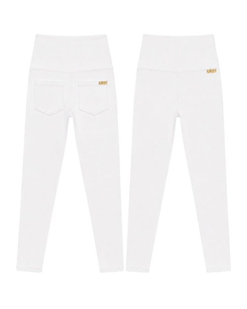 Phural Made For More high-waisted white leggings in premium nylon-spandex with a sleek, pocketless minimalist design.