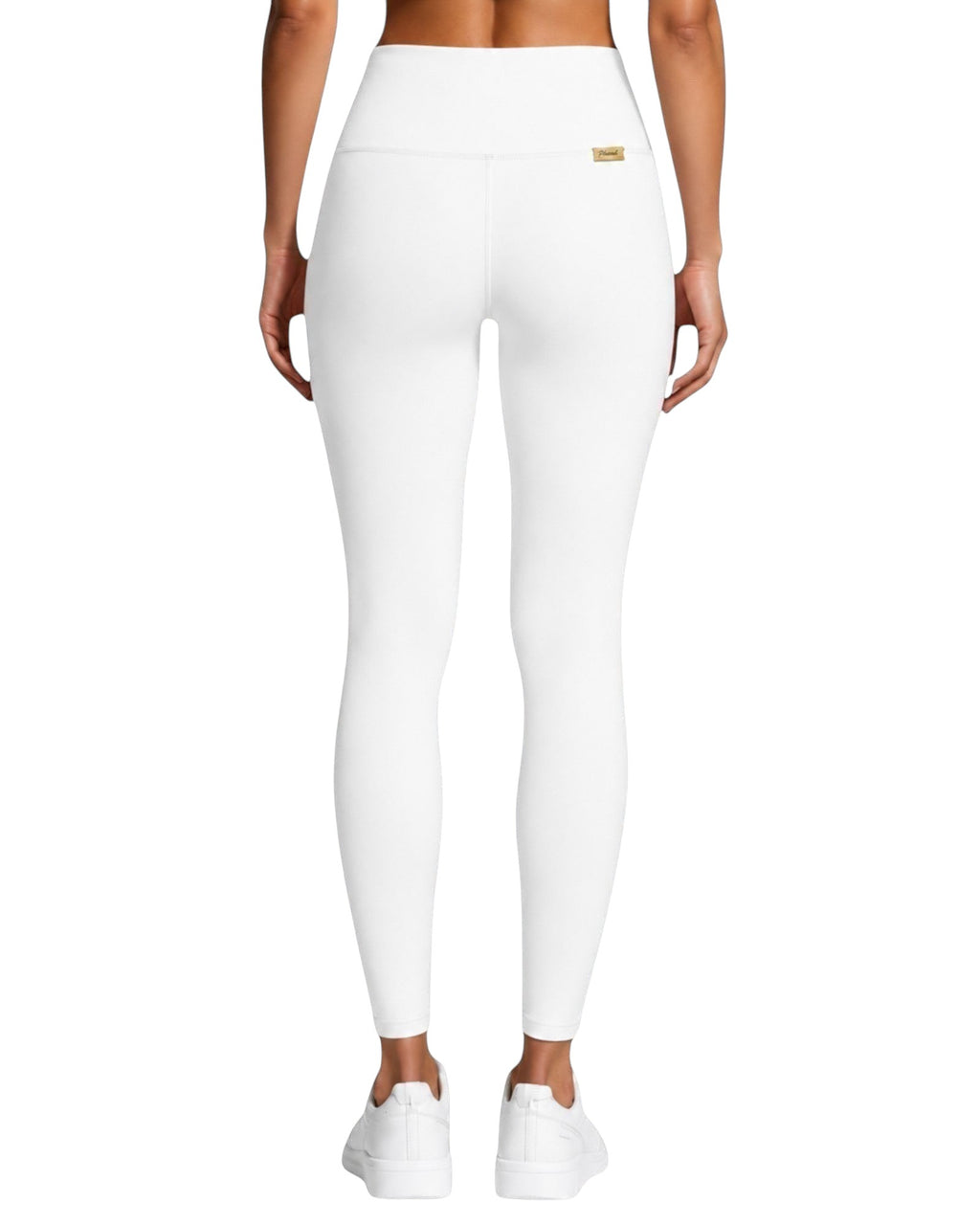 Phural white high-waisted performance leggings with sculpting compression and back logo detail on a model