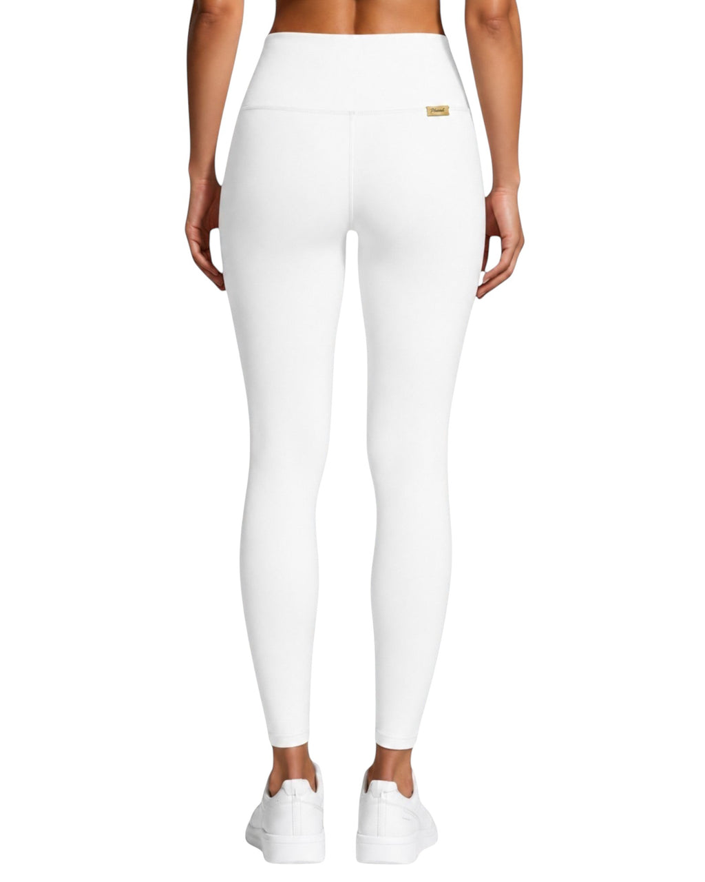 Back view of Phural Made For More Leggings in white high-compression nylon-spandex with a minimalist seamless design.