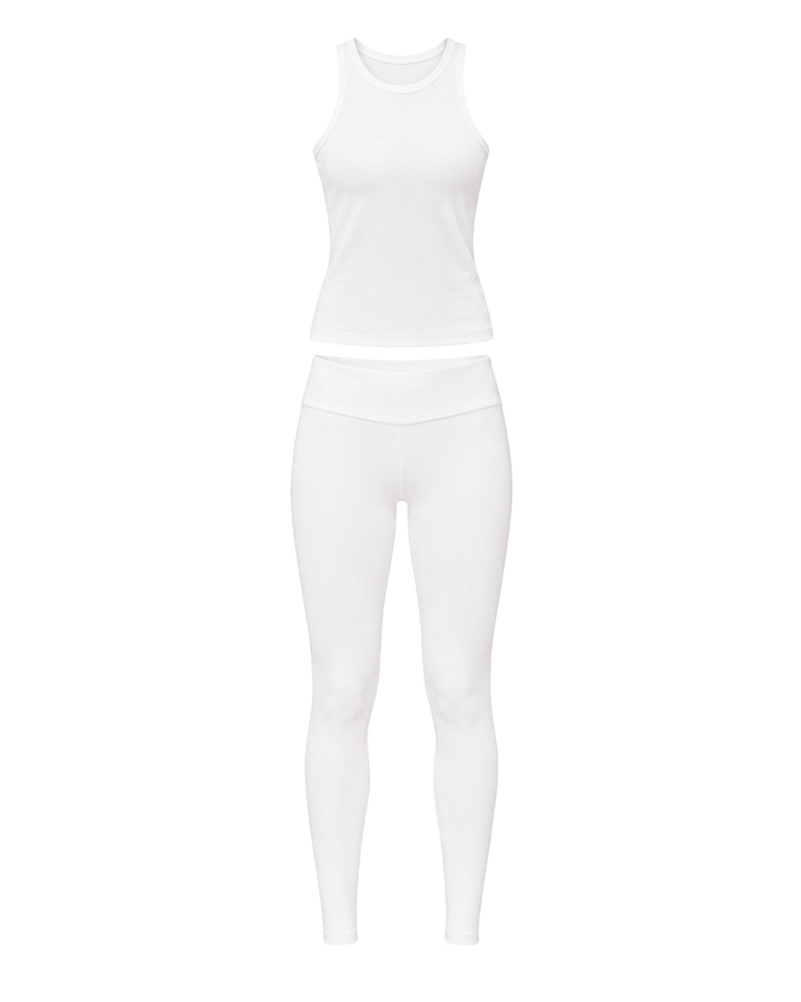 Phural She Did It Anyway white high-compression performance flares and matching tank top set