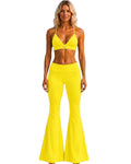 Phural She Did It Anyway Flares in Yacht Club Yellow, a high-compression nylon-spandex wide-leg flare pant.