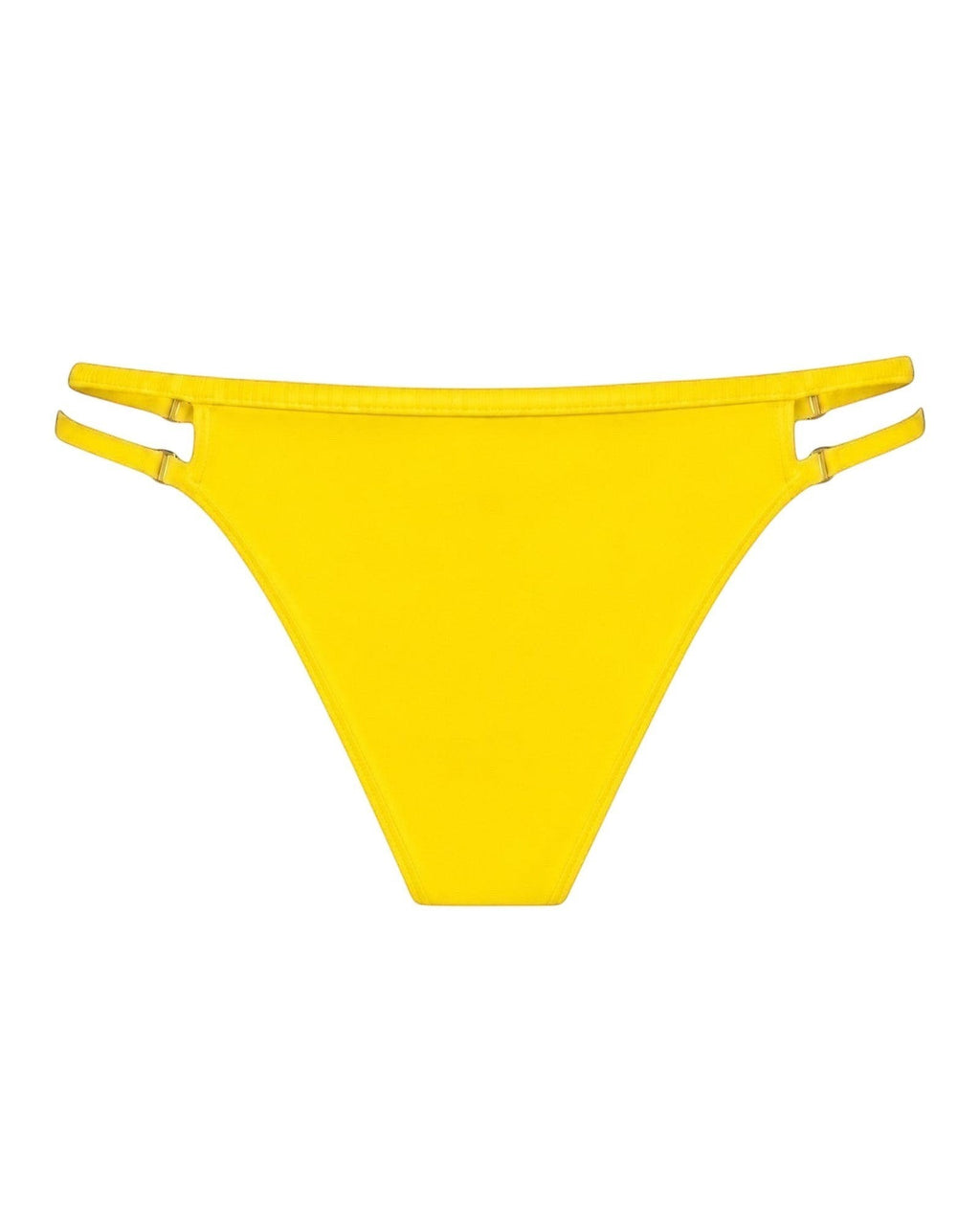 Phural Thanks For The Space yellow bikini bottoms with adjustable side straps and polished gold hardware details.