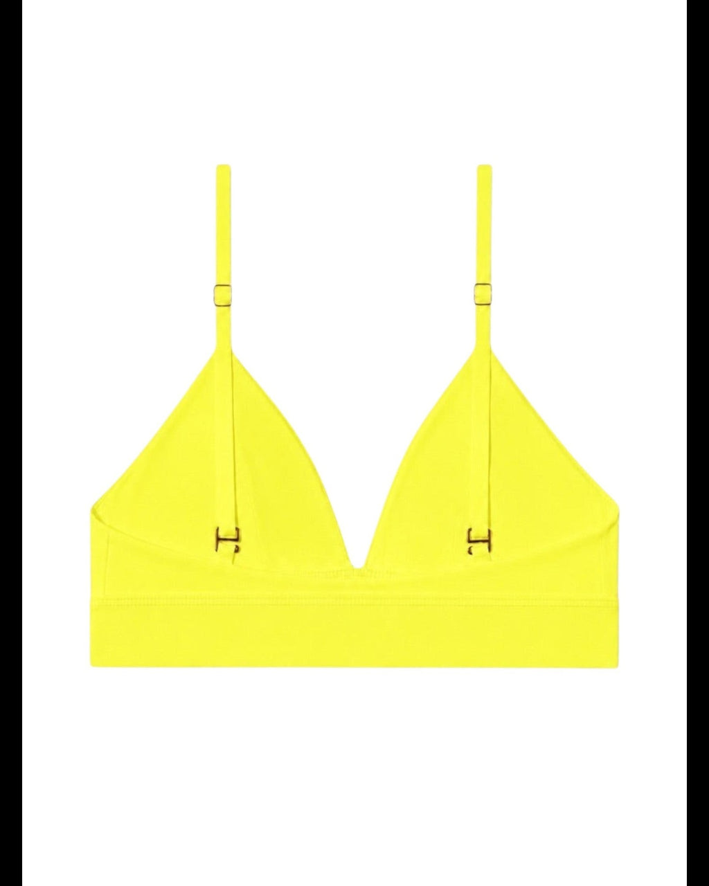 Phural bright yellow convertible bra-kini top with gold hardware, made from premium nylon-spandex performance fabric.