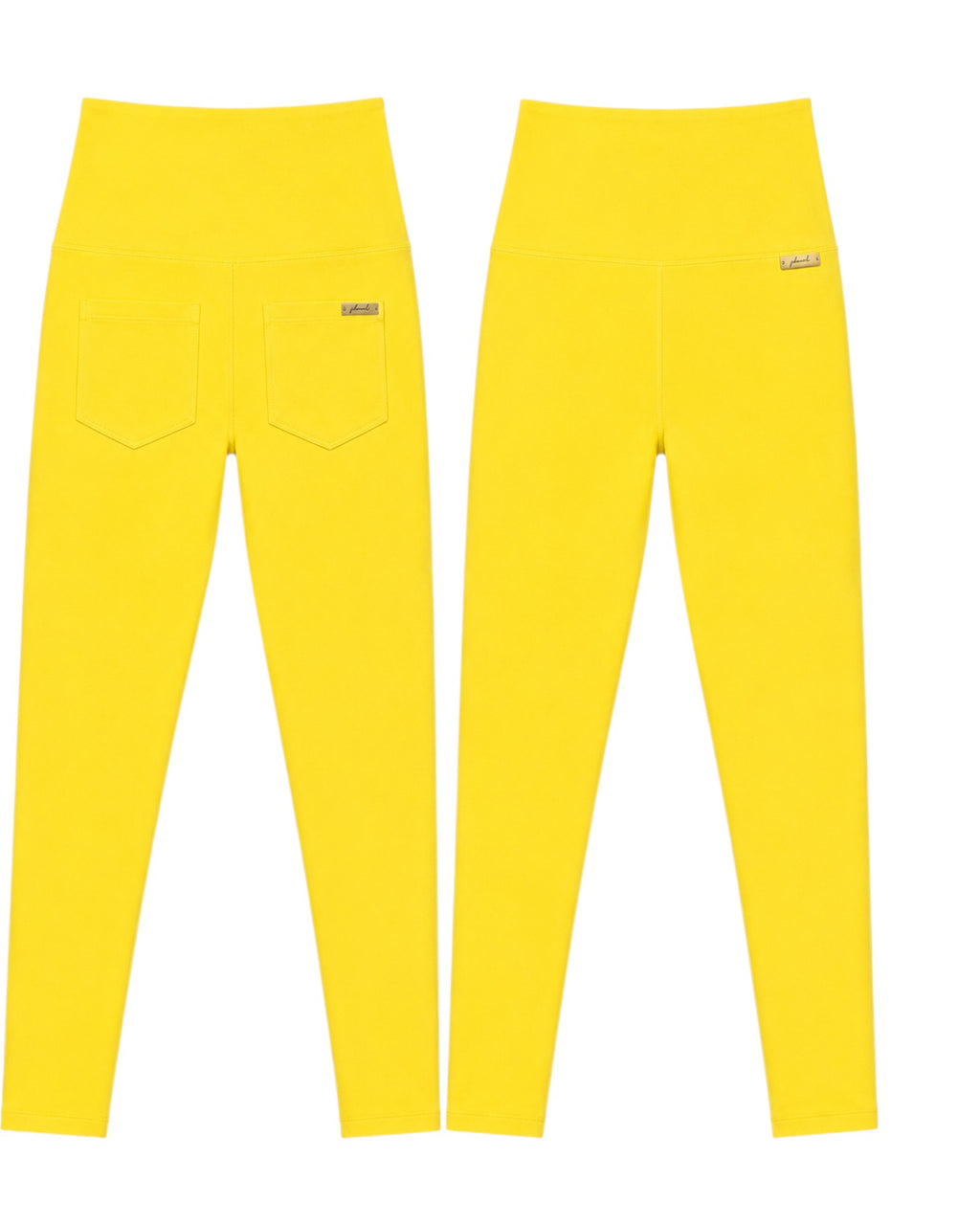Phural Made For More high-waisted yellow leggings in premium nylon-spandex with a sleek, pocketless minimalist design.
