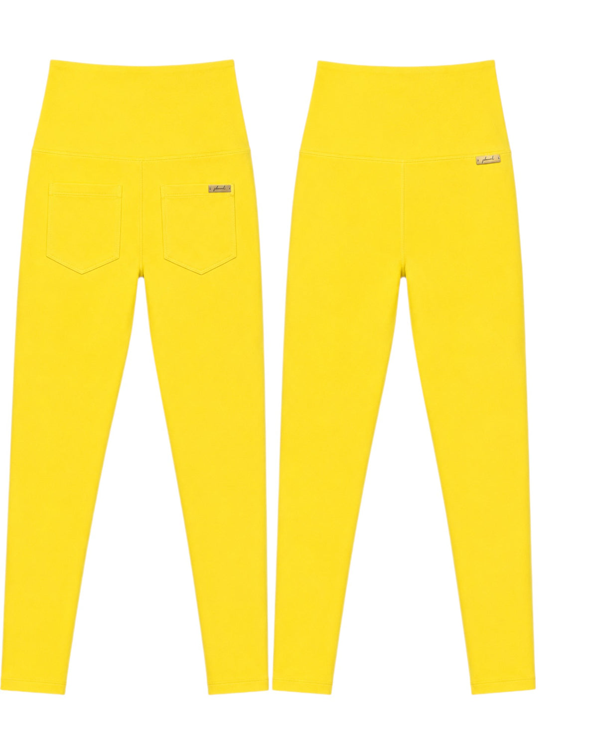 Phural Made For More high-waisted yellow leggings in premium nylon-spandex with a sleek, pocketless minimalist design.