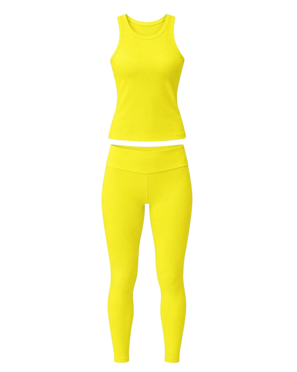 Phural bright yellow matching set featuring a ribbed tank top and high-compression seamless leggings