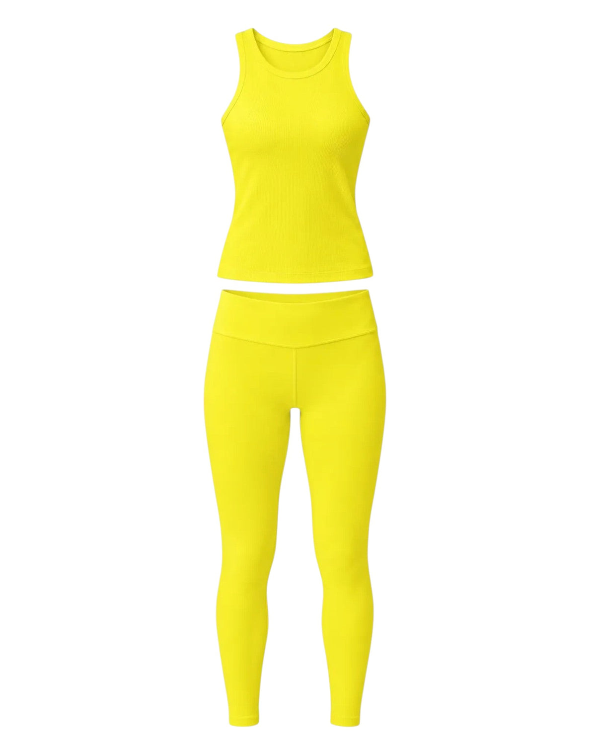 Phural bright yellow matching set featuring a ribbed tank top and high-compression seamless leggings