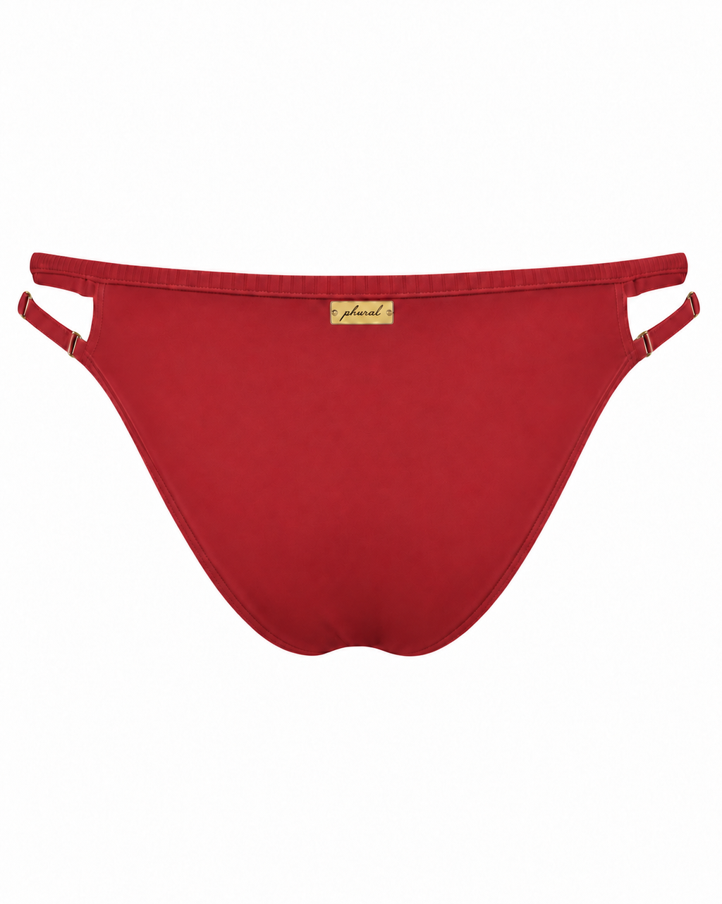 Rouge Noir Thanks For The Space Bikini Bottoms from the back, showing the curved rear coverage and centered gold-tone plaque.
