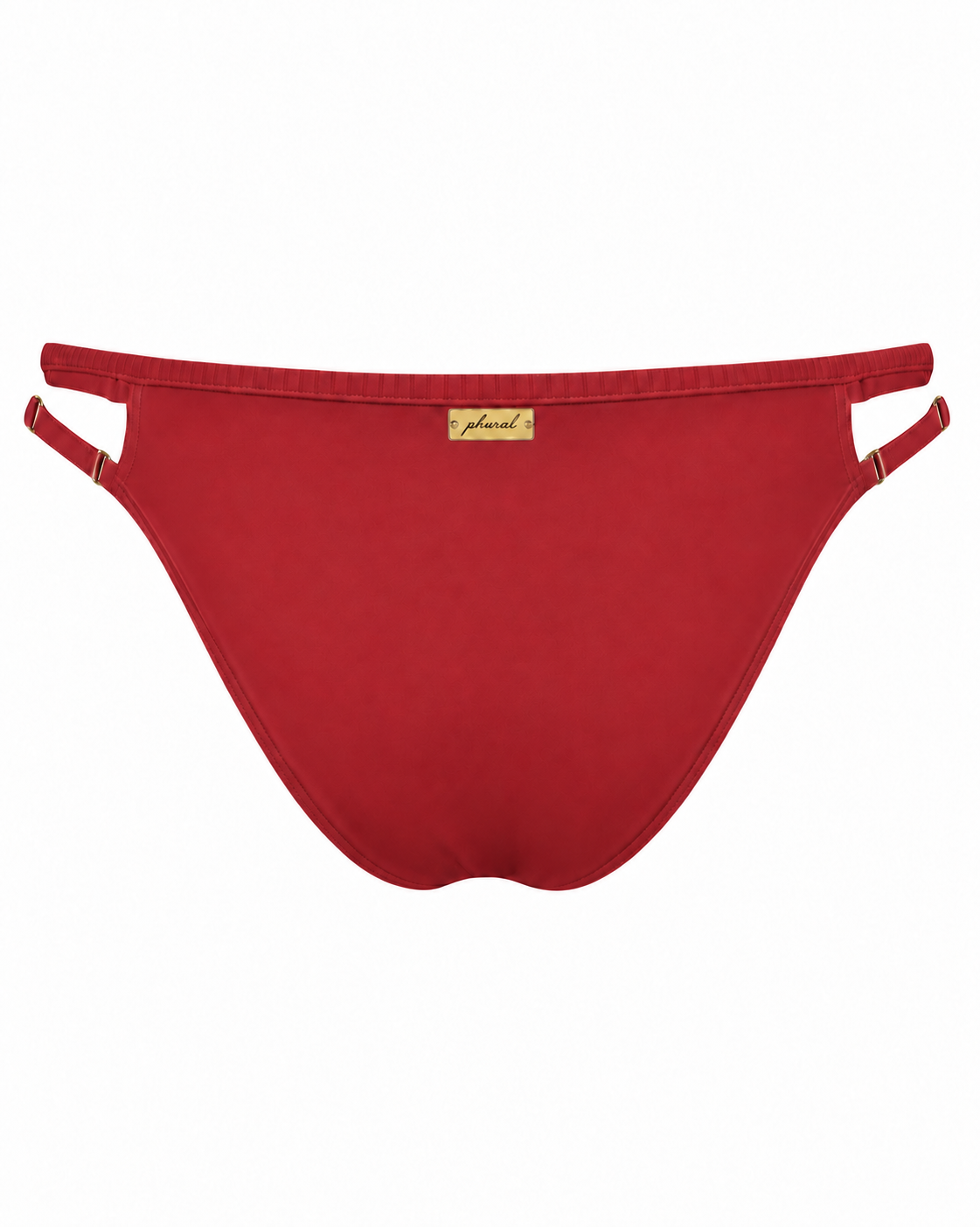 Rouge Noir Thanks For The Space Bikini Bottoms from the back, showing the curved rear coverage and centered gold-tone plaque.