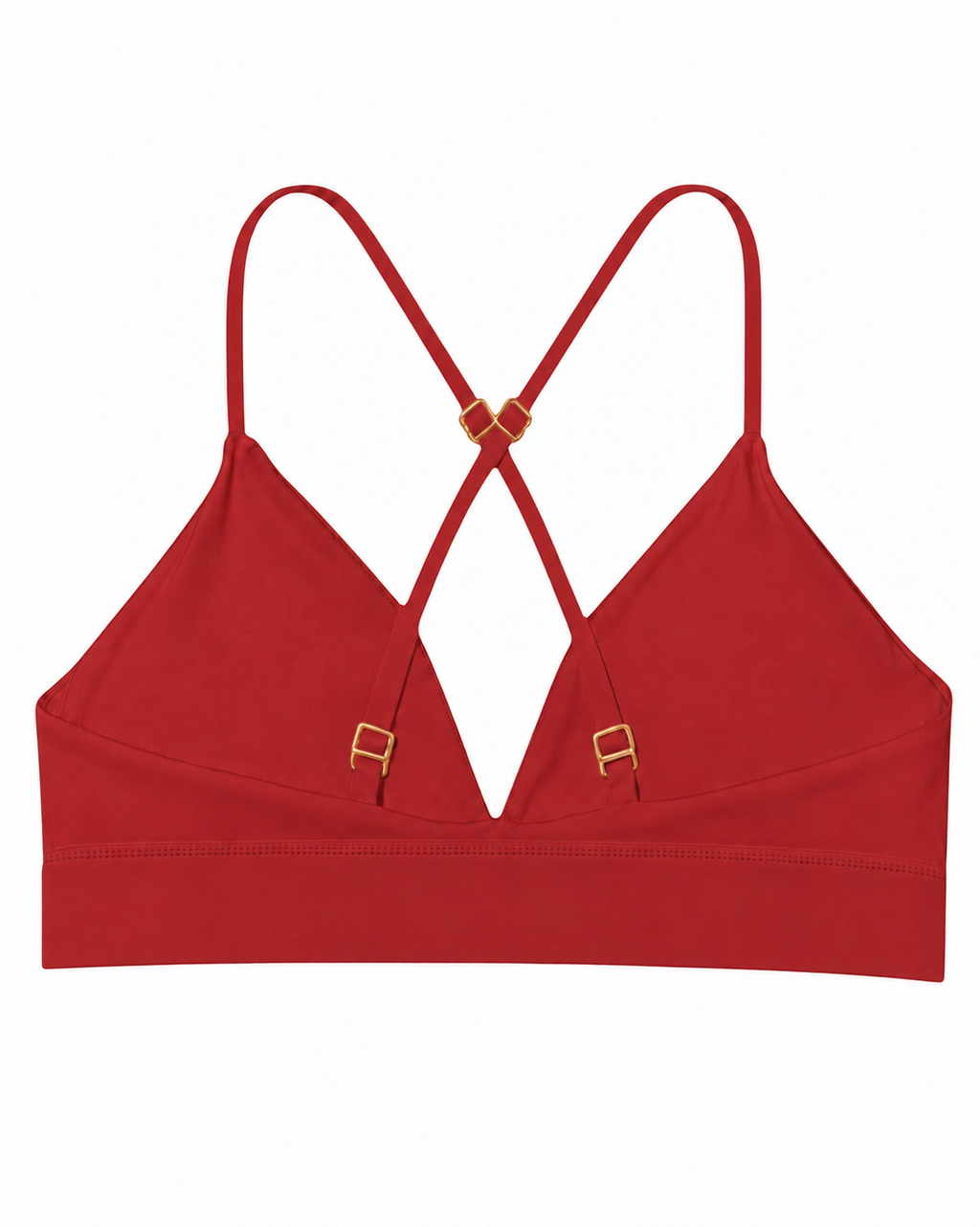 Rear product view of the Rouge Noir Cardio To Cabana Bra-kini with crossover straps and gold-tone hardware.