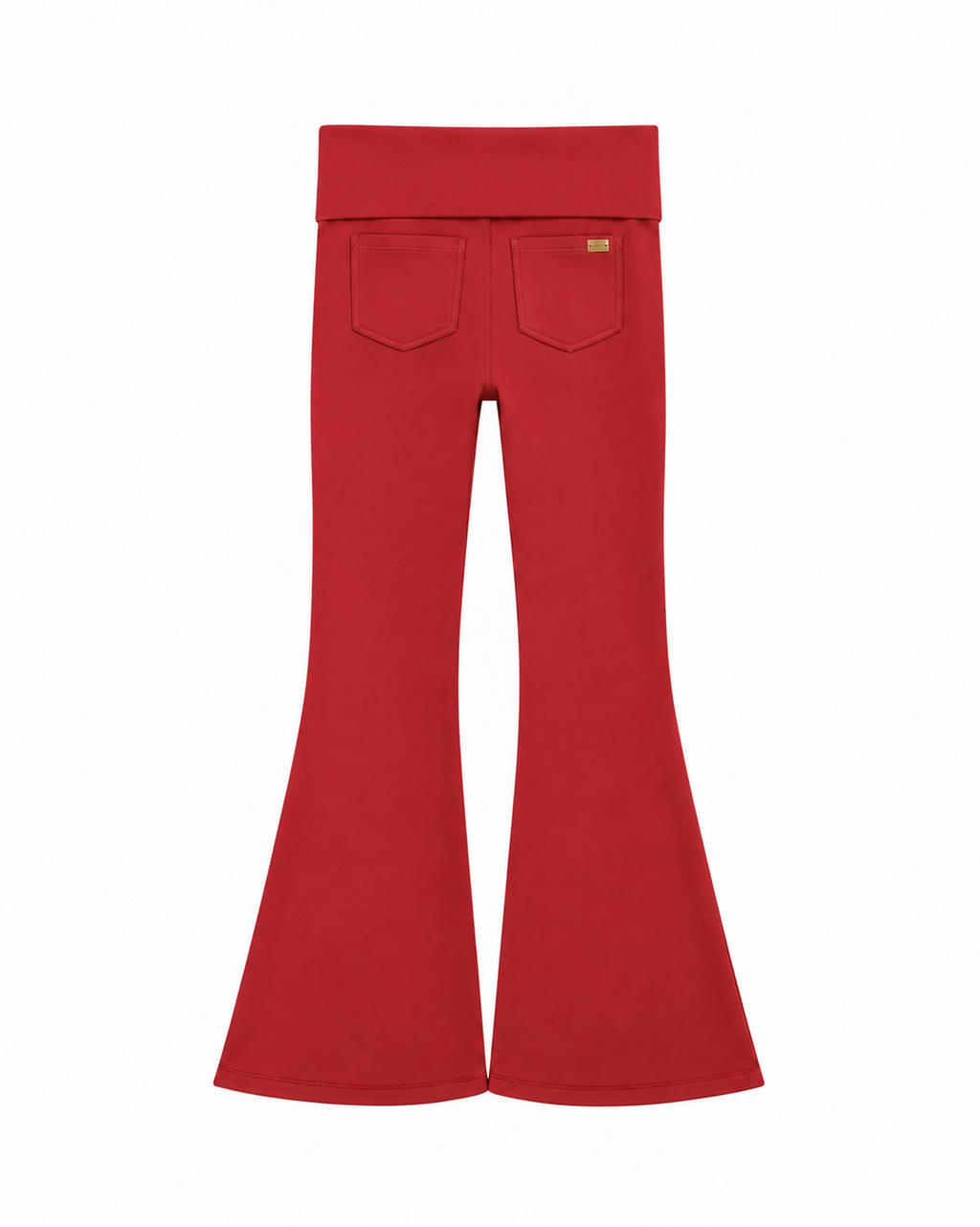 Rouge Noir She Did It Anyway Flares displayed from the back with a folded waistband, rear pockets and wide flared legs.